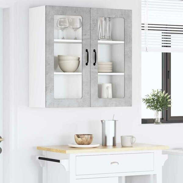 VidaXL Fali üveges szekrény PORTO Beton Szürke 80 x 31 x 80 cm