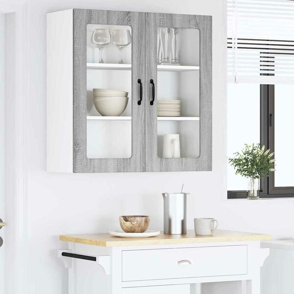 VidaXL Fali üveges szekrény PORTO Szürke Sonoma 80 x 31 x 80 cm