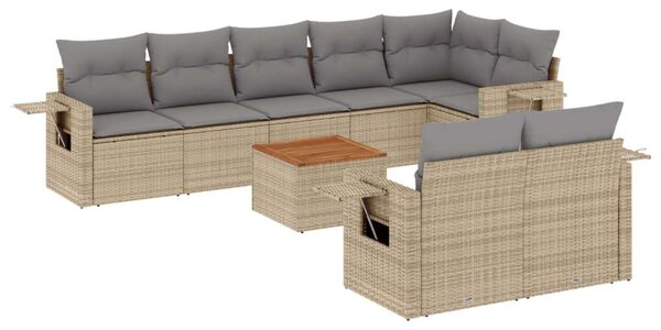 VidaXL 9-részes bézs polyrattan kerti ülőgarnitúra párnákkal