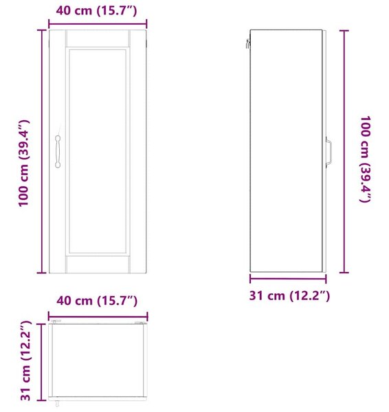 VidaXL Fali Szekrény PORTO Magas Fényű Fehér 40 x 31 x 100 cm
