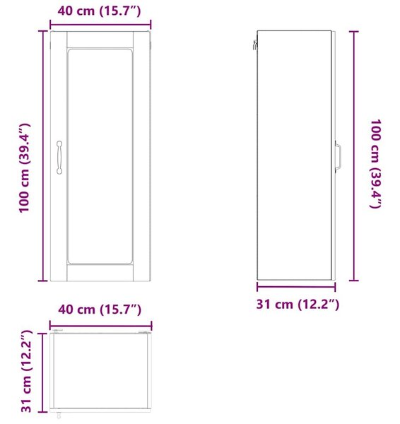 VidaXL Fali üveges szekrény PORTO Magas Fényű Fehér 40 x 31 x 100 cm