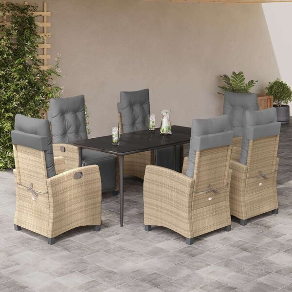 VidaXL 7 részes vegyes bézs polyrattan kerti étkezőgarnitúra párnákkal