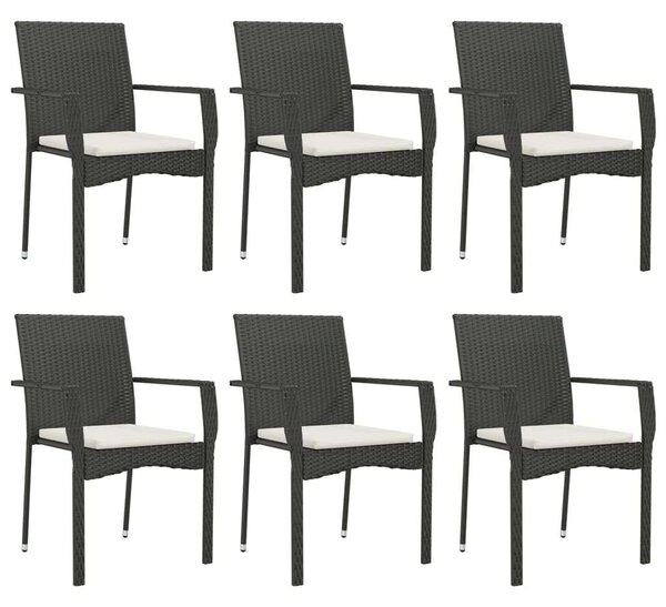 7 részes fekete polyrattan kerti étkezőgarnitúra párnával
