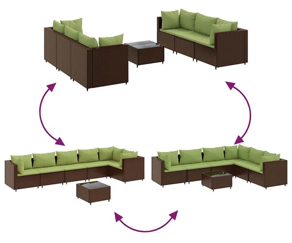 VidaXL 7 részes barna polyrattan kerti ülőgarnitúra párnákkal