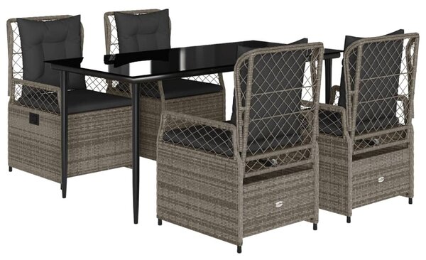 VidaXL 5 részes szürke polyrattan kerti étkezőgarnitúra párnával