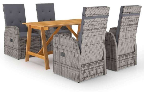 VidaXL Kerti Étkezőgarnitúra - 5 részes - Akácfa és Polyrattan - Szürke