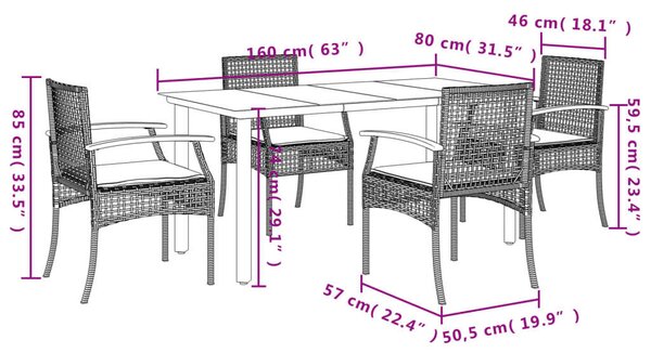 VidaXL 5 részes bézs polyrattan kerti étkezőgarnitúra párnákkal