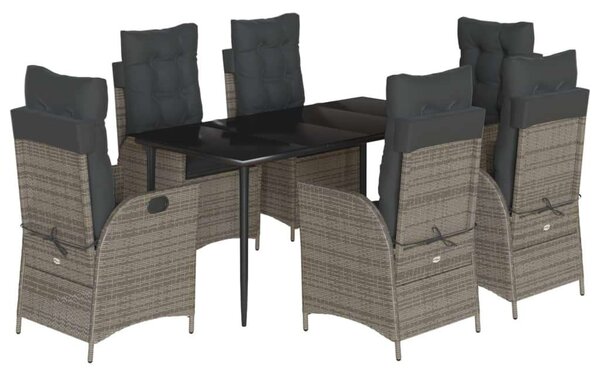 VidaXL 7 részes szürke polyrattan kerti étkezőgarnitúra párnával