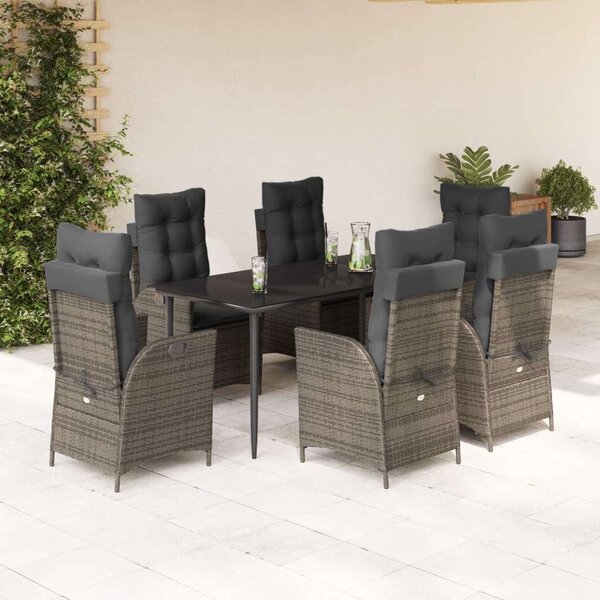 VidaXL 7 részes szürke polyrattan kerti étkezőgarnitúra párnával