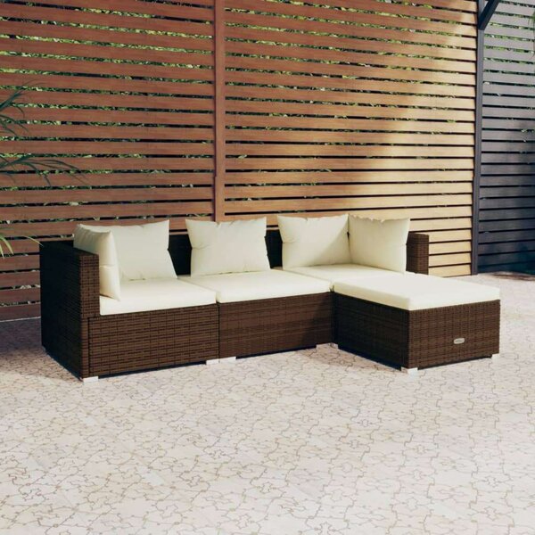 Polyrattan Kerti Ülőgarnitúra - 4 részes - Barna