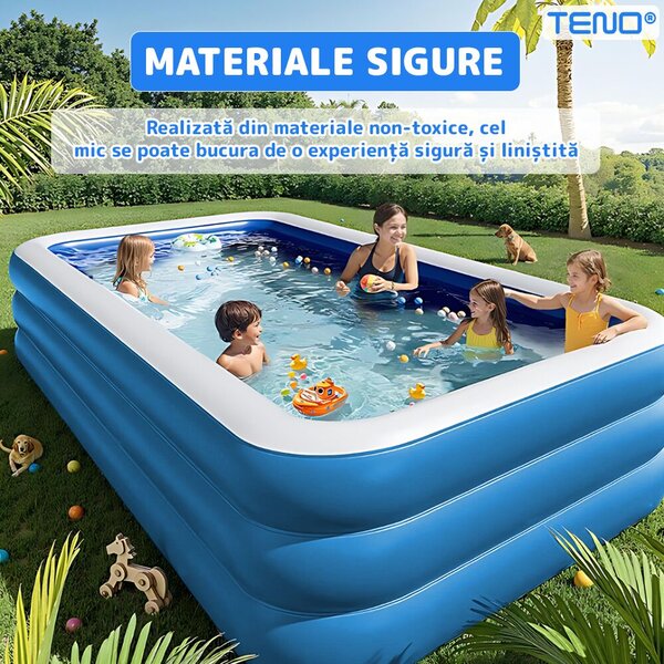 Teno® Felfújható Gyerekmedence - 150cm, 3 gyűrűs, Kék