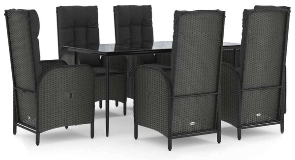 VidaXL 7 részes fekete polyrattan kerti étkezőgarnitúra párnával