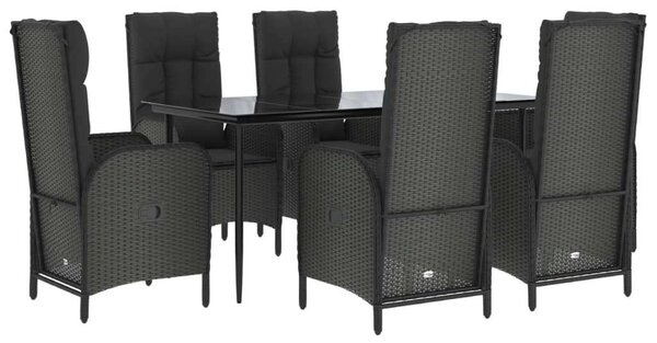 VidaXL 7 részes fekete polyrattan kerti étkezőgarnitúra párnával