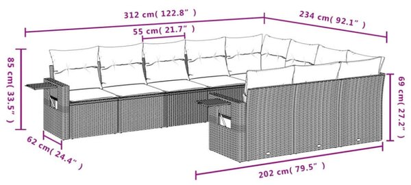 VidaXL Polyrattan Kerti Ülőgarnitúra - 10 részes - Bézs