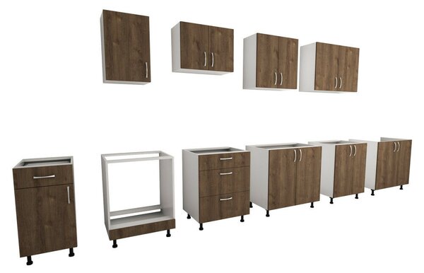 Benita 3 fiókos Alsó konyhaszekrény Bronz Tölgy-Fehér 60x50x80 cm N