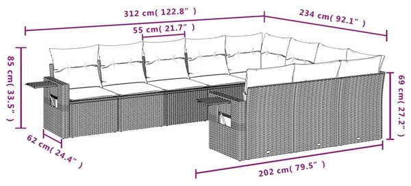 VidaXL Polyrattan Kerti Ülőgarnitúra - 10 részes - Bézs