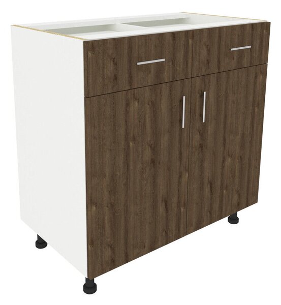 Benita 2 fiókos 2 ajtós Alsó konyhaszekrény Bronz Tölgy-Fehér 80x50x80 cm N