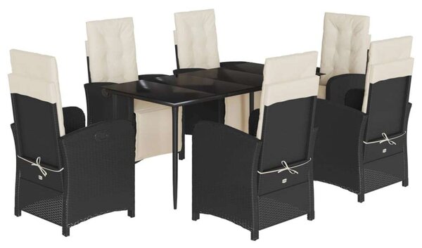 VidaXL 7 részes fekete polyrattan kerti étkezőgarnitúra párnával