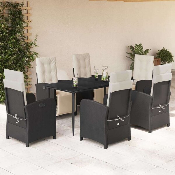 VidaXL 7 részes fekete polyrattan kerti étkezőgarnitúra párnával
