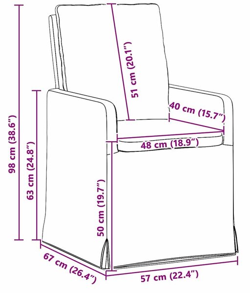 VidaXL Étkező Székek 2 pcs bordó 57 x 67 x 98 cm szövet