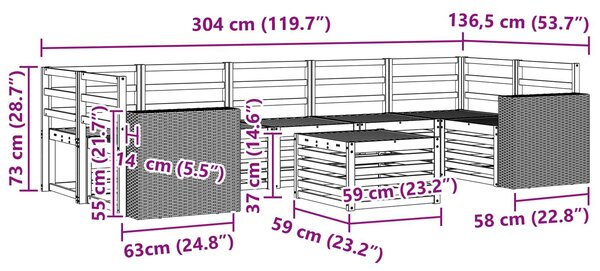 VidaXL Kültéri kanapé szett 8 pcs Természetes Tömör Akácfa
