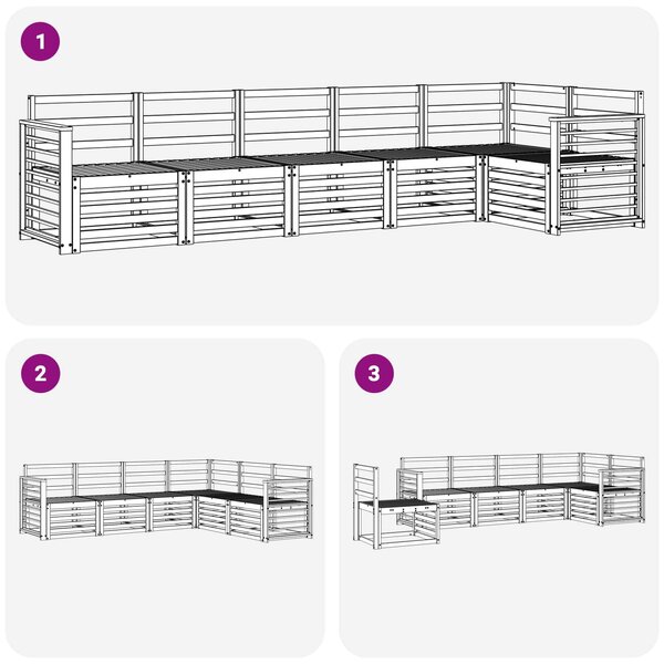VidaXL Kültéri kanapé szett 6 pcs Fehér 306 x 128,5 x 73 cm