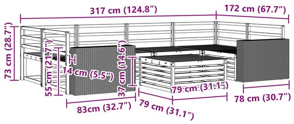 VidaXL Kültéri kanapé szett 7 pcs Természetes Tömör Akácfa