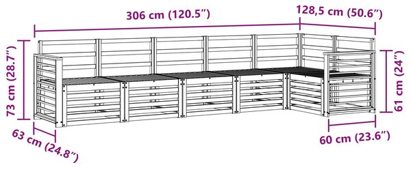 VidaXL Kültéri kanapé szett 6 pcs Fehér 306 x 128,5 x 73 cm