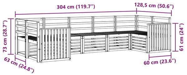 VidaXL Kültéri kanapé szett 7 pcs Fehér 304 x 128,5 x 73 cm