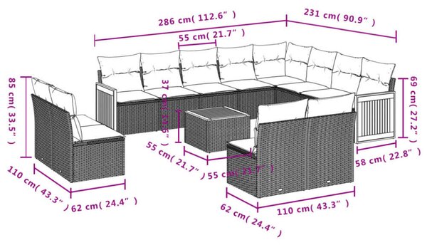 VidaXL 13 részes bézs polyrattan kerti ülőgarnitúra párnákkal