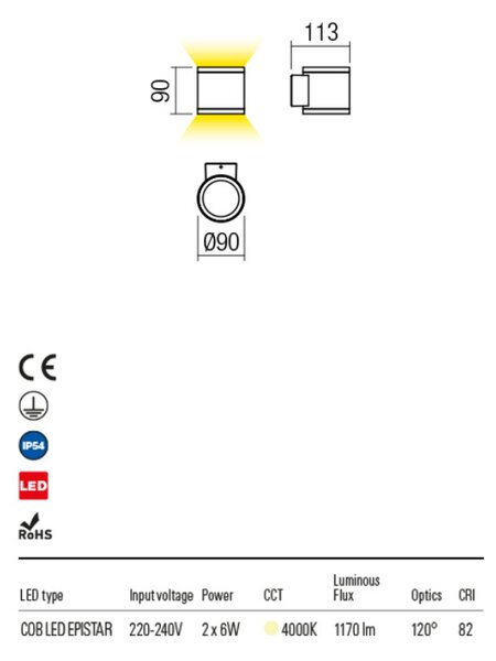 RONDO kültéri LED direkt/ indirekt lámpa antracit IP54 12W/4000K