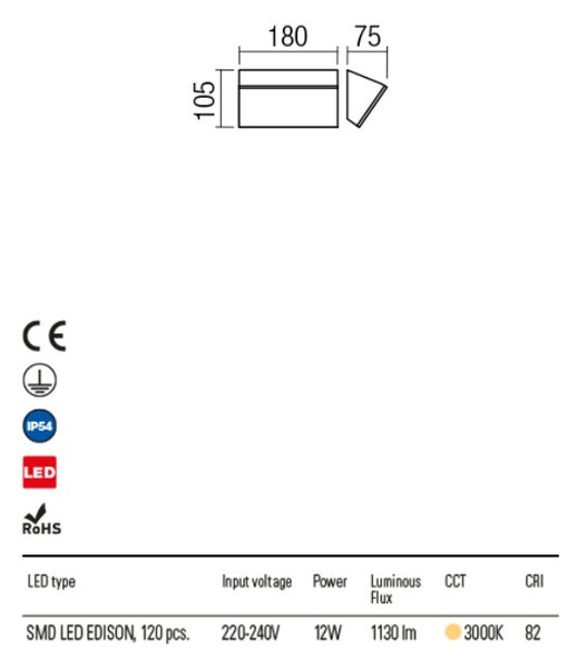 JAPO kültéri LED fali lámpa sötétbarna IP54 12W/3000K, 18x10 cm