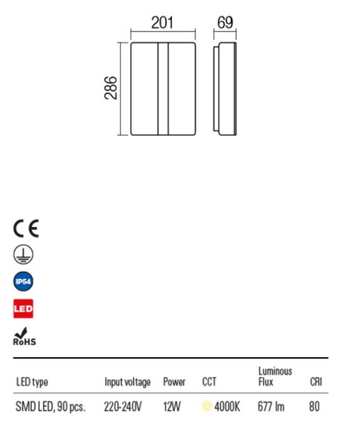 BRENDA kültéri LED fali lámpa sötétszürke IP54 12W/4000K