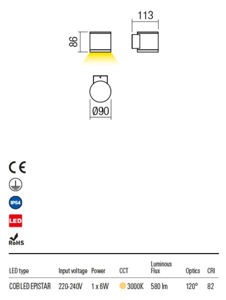 RONDO kültéri LED fali lámpa sötétbarna IP54 6W/3000K