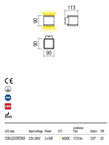 BOTA kültéri LED fali lámpa antracit IP54 12W/4000K