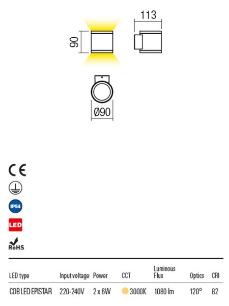 RONDO kültéri LED direkt/ indirekt lámpa sötétbarna IP54 12W/3000K