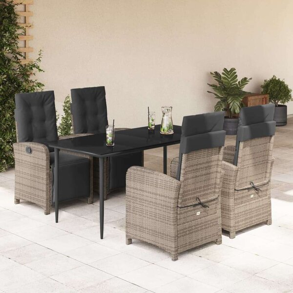 VidaXL 5 részes szürke polyrattan kerti étkezőgarnitúra párnával