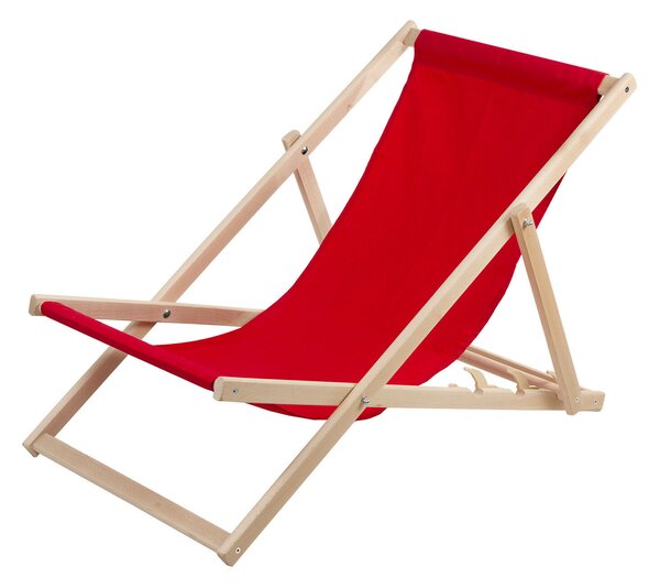 Összecsukható bükkfa strand nyugágy piros vászon, 3 fokozat, 120 kg