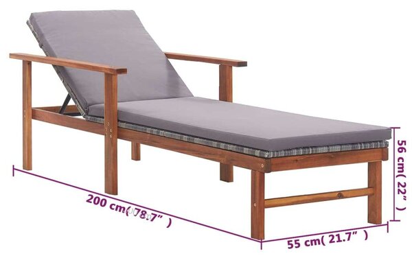 VidaXL Akácfa Napozóágy Szürke Polyrattannal - 200cm