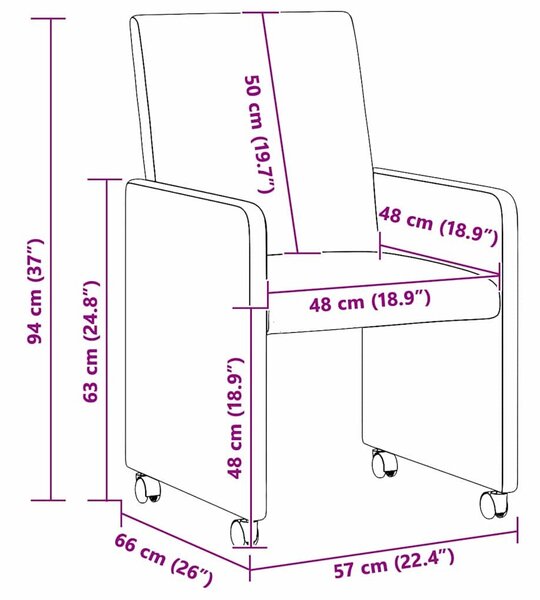 VidaXL Étkező Székek kerekekkel 2 pcs Cappuccino 57 x 66 x 94 cm Műbőr