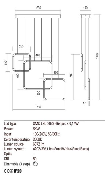 THAI LED csillár, matt fekete, 6380 lm