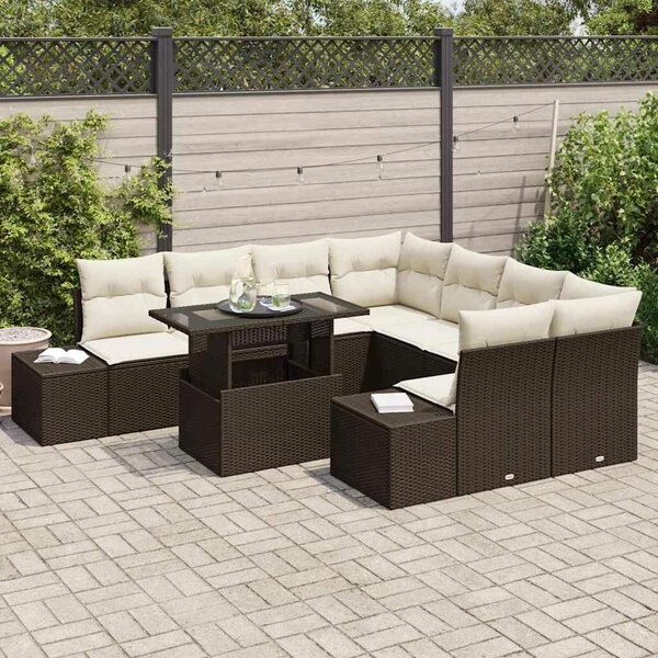 9 Darabos Kerti Sofa Szett Barna Rattan Tárolóval Négyzetes