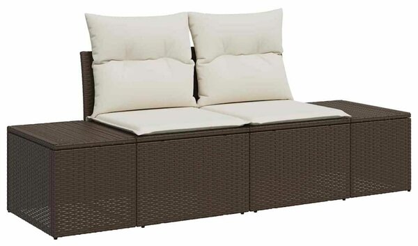 9 Darabos Kerti Sofa Szett Barna Rattan Tárolóval Négyzetes