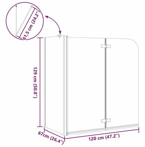 VidaXL Zuhanybeépítés Fekete 120 x 68 x 130 cm ESG üveg és alumínium