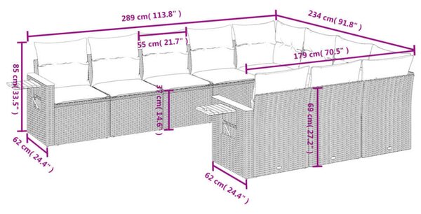 VidaXL Polyrattan Kerti Ülőgarnitúra - 10 részes - Bézs