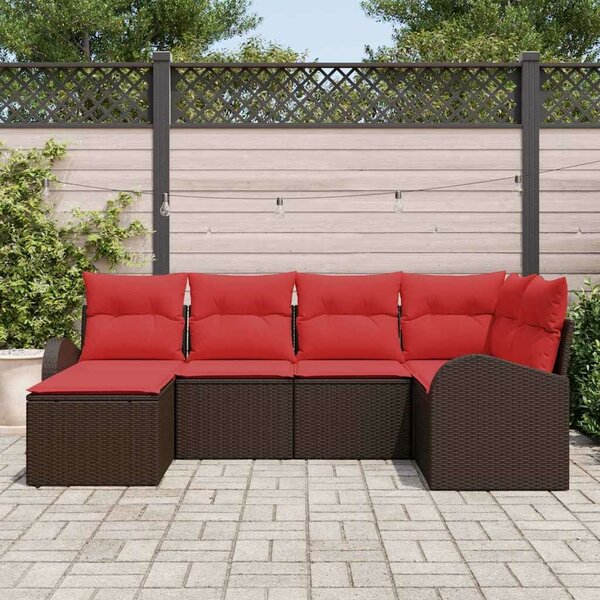 VidaXL Kanapé Szett párnával tárolóval 6 pcs Barna és Piros polirattan