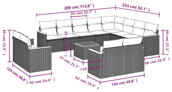 VidaXL Polyrattan Kerti Ülőgarnitúra - 13 részes - Szürke