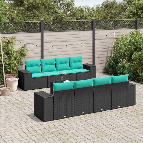 VidaXL 9 db fekete polyrattan kerti kanapégarnitúra párnákkal
