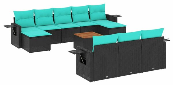 VidaXL 11 db fekete polyrattan kerti kanapégarnitúra párnákkal
