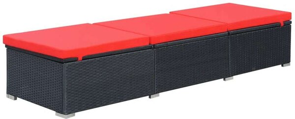 VidaXL Napozóágy - Fekete Polyrattan - Piros Párna